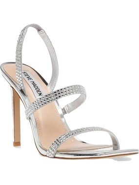 Steve Madden Women's Gracey Rhinestone Silver Crystal-Strap Stiletto Sandal 7.5